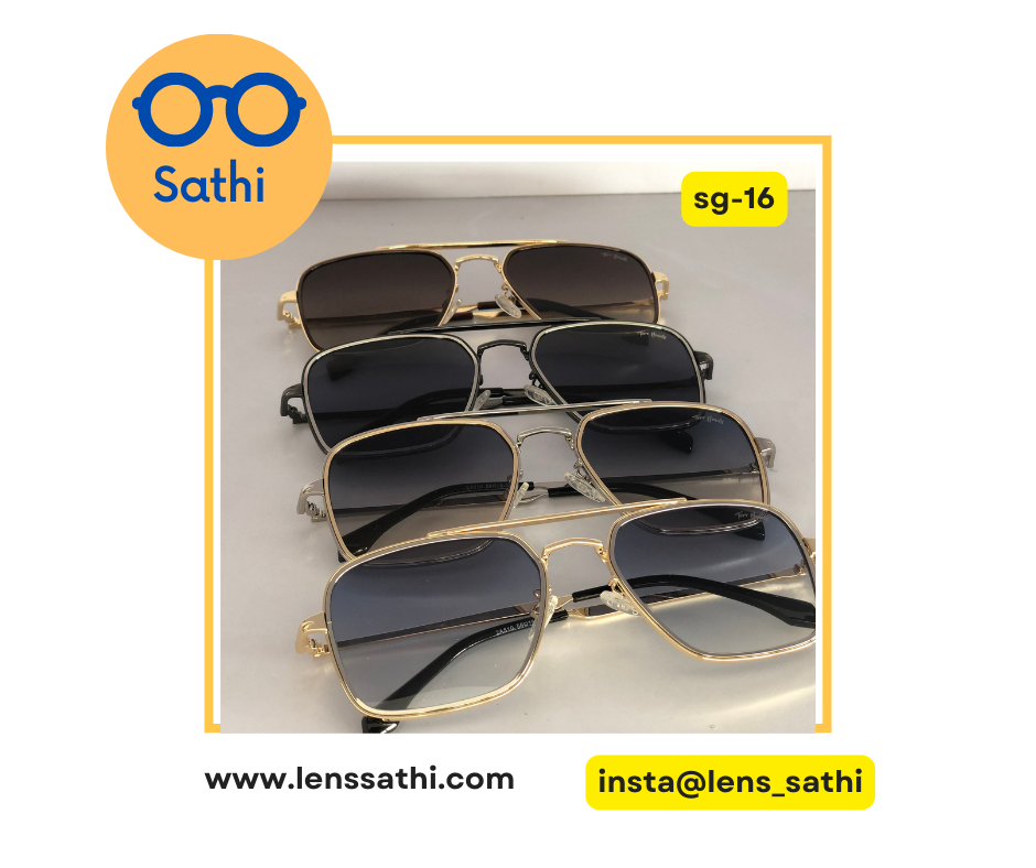 Golden  square metal frame sunglasses-sg-16